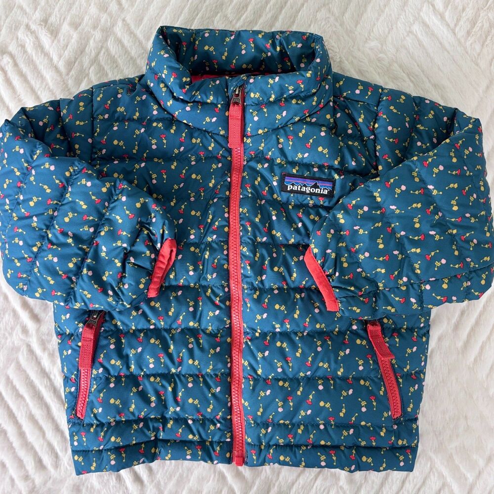 Patagonia Baby 12-18M Down Sweater Jacket Barn Dance Floral Teal Puffer Coat